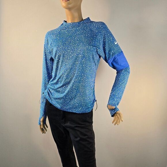 Nike Swim Sz L Water Dots Hydroguard Blue NESSC350 UPF 40+ Rashguard L Sleeve - Picture 4 of 12